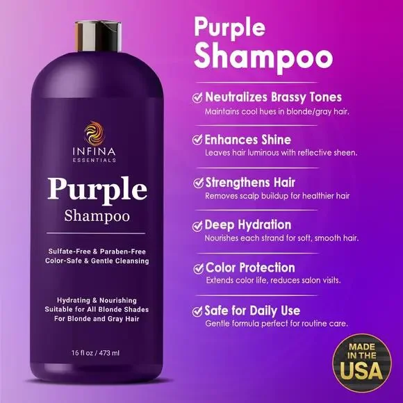 Purple Shampoo for Blondes, Gray, Brassy & Color Treated Hair, Sulfate Free, Enr - Picture 2 of 7